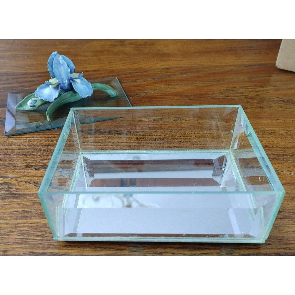 LEFTON Clear Crystal Glass Trinket Blue Iris Top Birthday Valentine Gift Idea